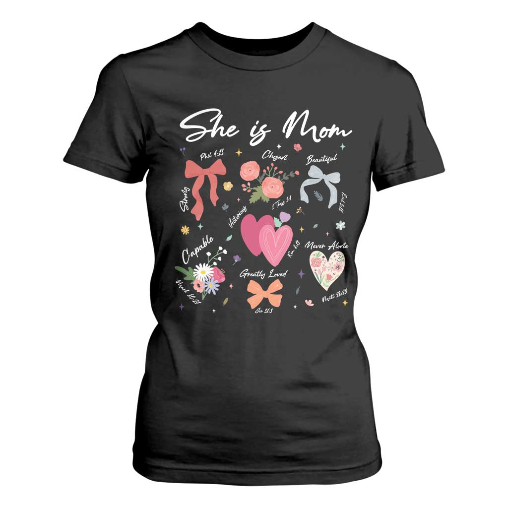 Mama Christian Religious T Shirt For Women She Is Mom Mother's Day Jesus Flowers Bow TS11 Black Print Your Wear