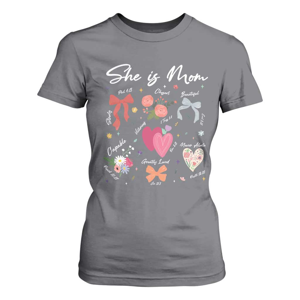 Mama Christian Religious T Shirt For Women She Is Mom Mother's Day Jesus Flowers Bow TS11 Charcoal Print Your Wear