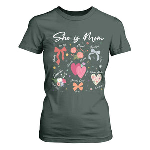 Mama Christian Religious T Shirt For Women She Is Mom Mother's Day Jesus Flowers Bow TS11 Dark Forest Green Print Your Wear