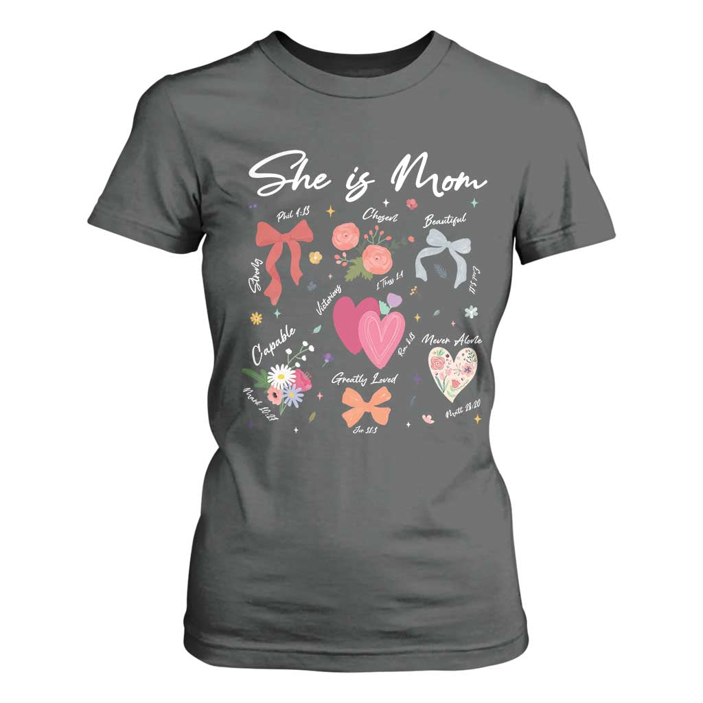 Mama Christian Religious T Shirt For Women She Is Mom Mother's Day Jesus Flowers Bow TS11 Dark Heather Print Your Wear
