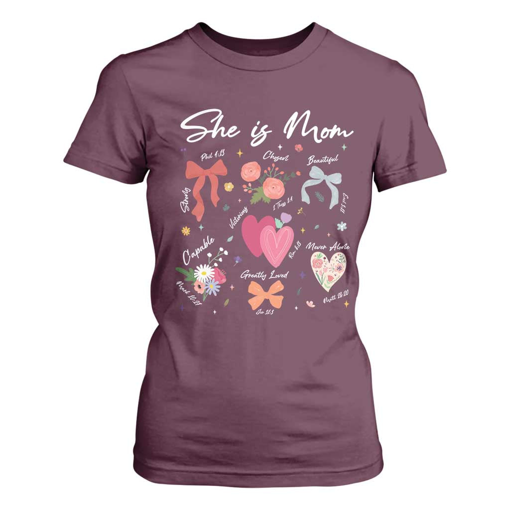Mama Christian Religious T Shirt For Women She Is Mom Mother's Day Jesus Flowers Bow TS11 Maroon Print Your Wear