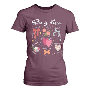 Mama Christian Religious T Shirt For Women She Is Mom Mother's Day Jesus Flowers Bow TS11 Maroon Print Your Wear