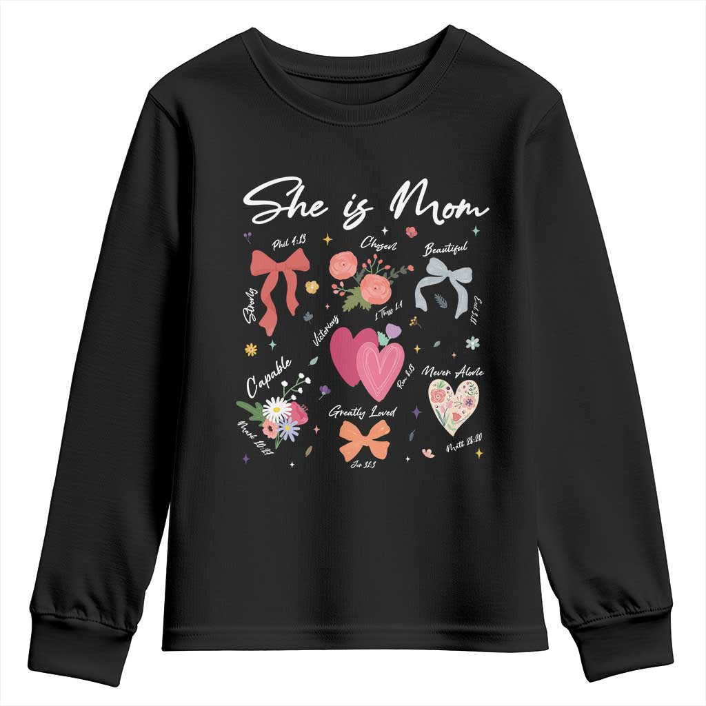 Mama Christian Religious Youth Sweatshirt She Is Mom Mother's Day Jesus Flowers Bow TS11 Black Print Your Wear