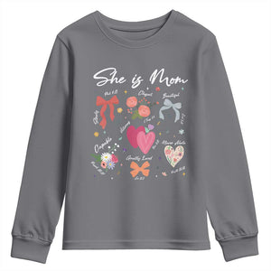 Mama Christian Religious Youth Sweatshirt She Is Mom Mother's Day Jesus Flowers Bow TS11 Charcoal Print Your Wear