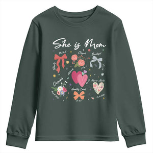 Mama Christian Religious Youth Sweatshirt She Is Mom Mother's Day Jesus Flowers Bow TS11 Dark Forest Green Print Your Wear