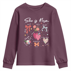 Mama Christian Religious Youth Sweatshirt She Is Mom Mother's Day Jesus Flowers Bow TS11 Maroon Print Your Wear