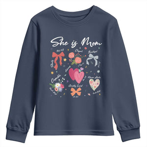 Mama Christian Religious Youth Sweatshirt She Is Mom Mother's Day Jesus Flowers Bow TS11 Navy Print Your Wear
