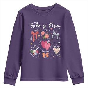 Mama Christian Religious Youth Sweatshirt She Is Mom Mother's Day Jesus Flowers Bow TS11 Purple Print Your Wear