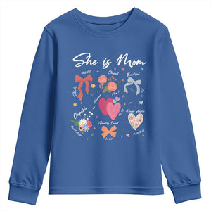 Mama Christian Religious Youth Sweatshirt She Is Mom Mother's Day Jesus Flowers Bow TS11 Royal Blue Print Your Wear