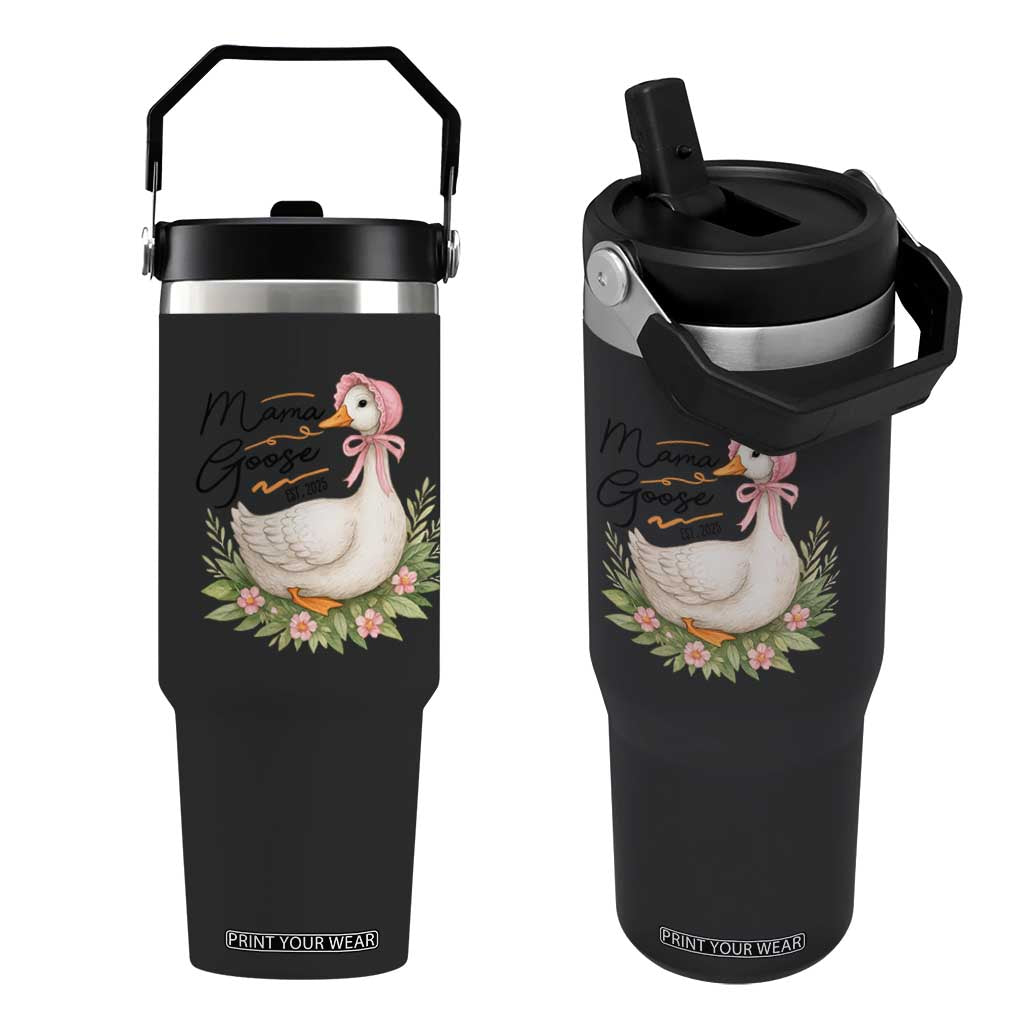 Mama Goose Est 2025 Flip Straw Tumbler Retro New Mom Mothers Day TS02 One Size: 30 oz Black Print Your Wear