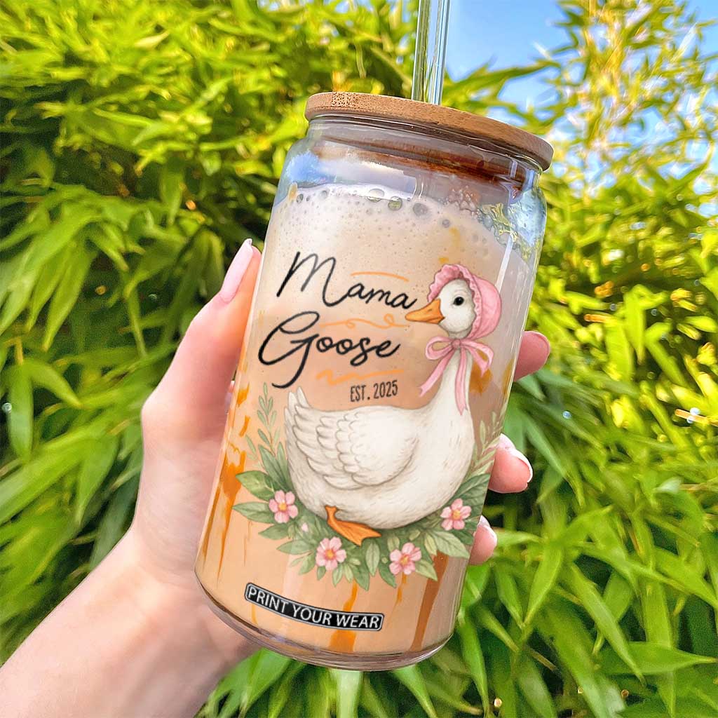 Mama Goose Est 2025 Glass Can Retro New Mom Mothers Day TS02 Print Your Wear