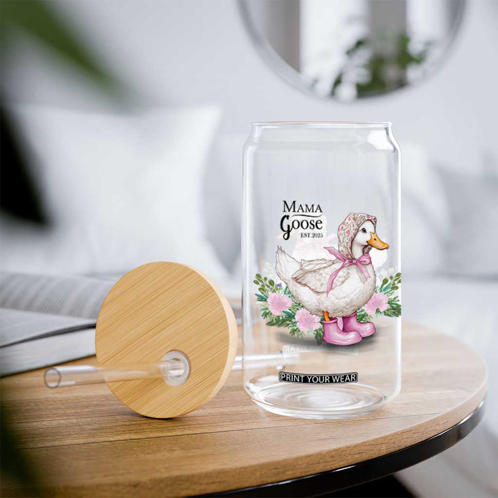 Mama Goose Est 2025 Glass Can Vintage New Mom Mothers Day TS02 Print Your Wear