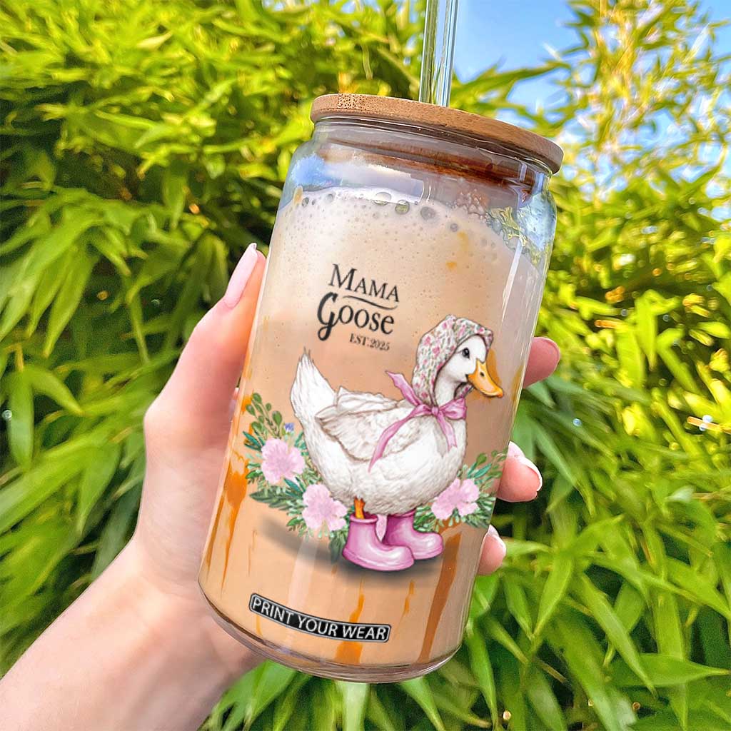 Mama Goose Est 2025 Glass Can Vintage New Mom Mothers Day TS02 Print Your Wear