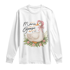Mama Goose Est 2025 Long Sleeve Shirt Retro New Mom Mothers Day TS02 White Print Your Wear