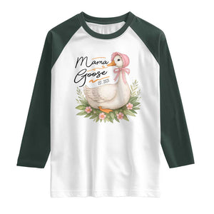 Mama Goose Est 2025 Raglan Shirt Retro New Mom Mothers Day TS02 White Dark Forest Green Print Your Wear