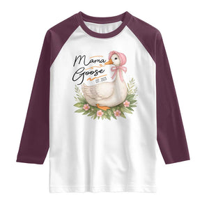 Mama Goose Est 2025 Raglan Shirt Retro New Mom Mothers Day TS02 White Maroon Print Your Wear