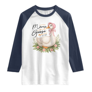 Mama Goose Est 2025 Raglan Shirt Retro New Mom Mothers Day TS02 White Navy Print Your Wear