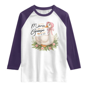 Mama Goose Est 2025 Raglan Shirt Retro New Mom Mothers Day TS02 White Purple Print Your Wear