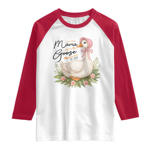 Mama Goose Est 2025 Raglan Shirt Retro New Mom Mothers Day TS02 White Red Print Your Wear