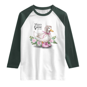 Mama Goose Est 2025 Raglan Shirt Vintage New Mom Mothers Day TS02 White Dark Forest Green Print Your Wear