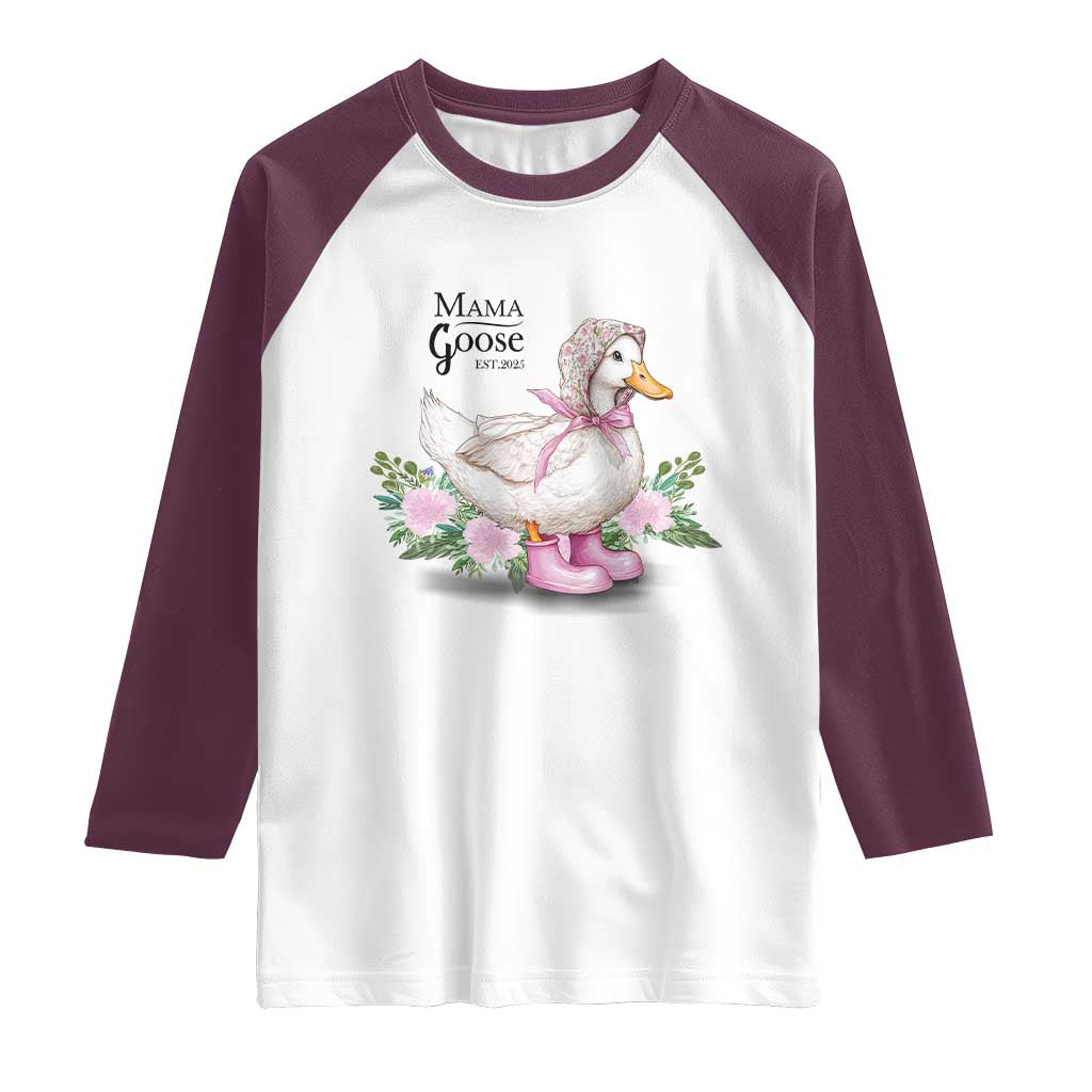 Mama Goose Est 2025 Raglan Shirt Vintage New Mom Mothers Day TS02 White Maroon Print Your Wear