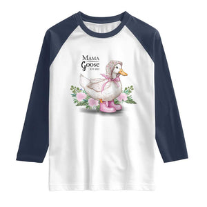Mama Goose Est 2025 Raglan Shirt Vintage New Mom Mothers Day TS02 White Navy Print Your Wear