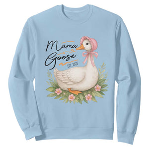 Mama Goose Est 2025 Sweatshirt Retro New Mom Mothers Day TS02 Light Blue Print Your Wear