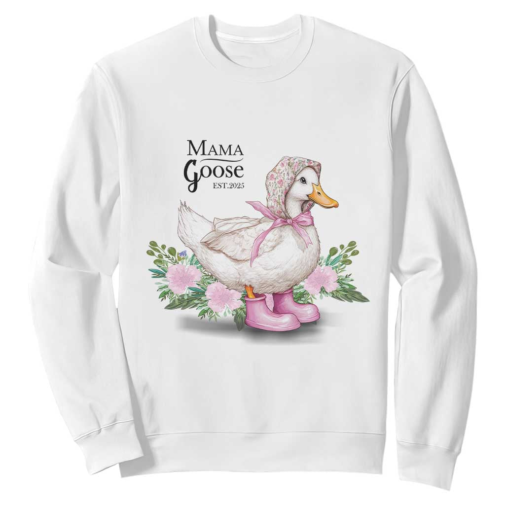 Mama Goose Est 2025 Sweatshirt Vintage New Mom Mothers Day TS02 White Print Your Wear