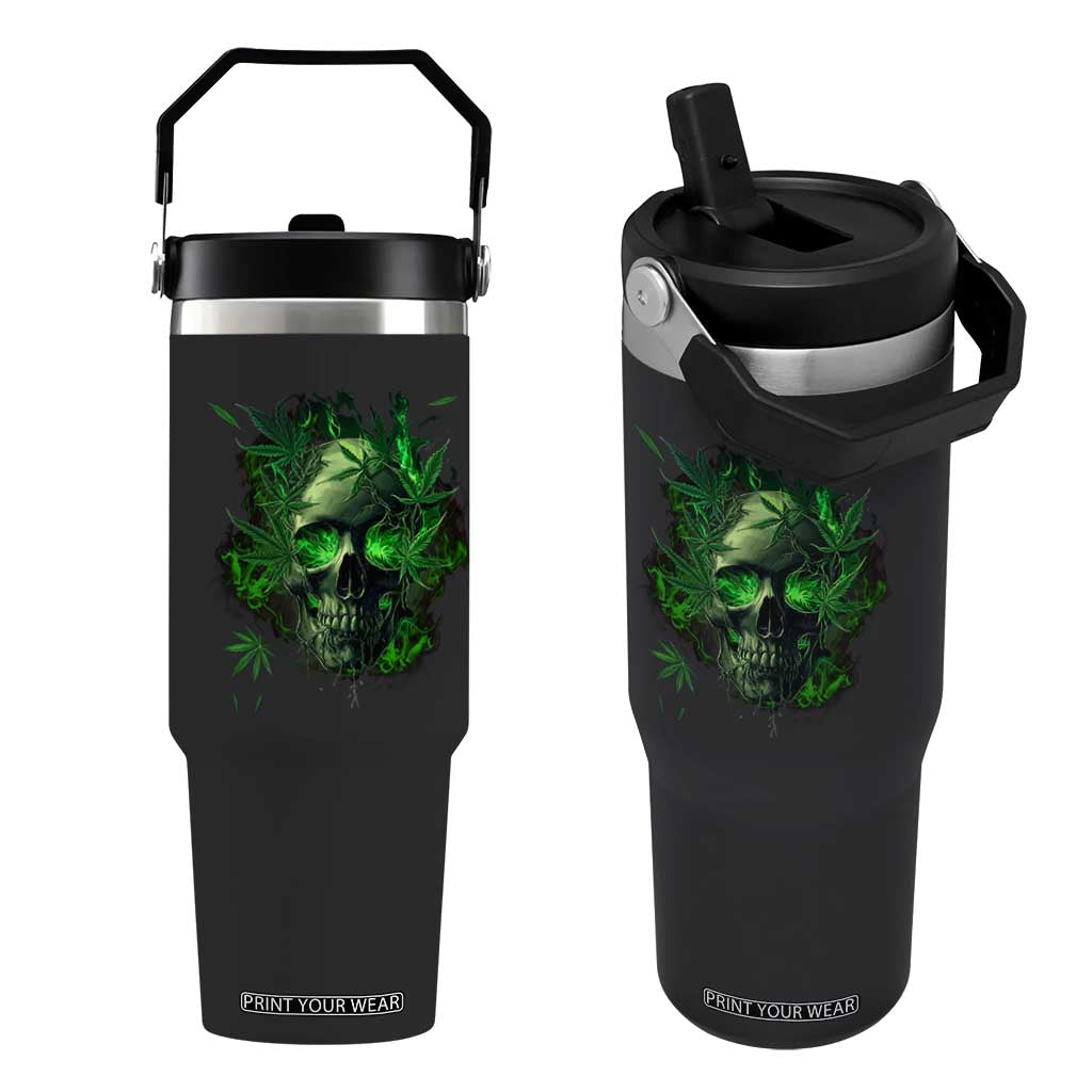 Marijuana Skull Flip Straw Tumbler Smoke Weed Cannabis 420 Pot Leaf TS02 One Size: 30 oz Black Print Your Wear
