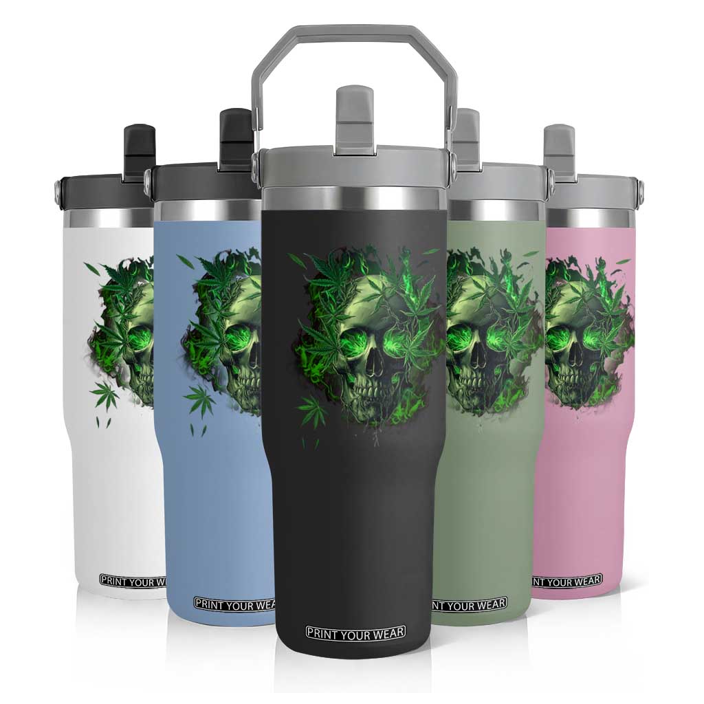 Marijuana Skull Flip Straw Tumbler Smoke Weed Cannabis 420 Pot Leaf TS02 Print Your Wear