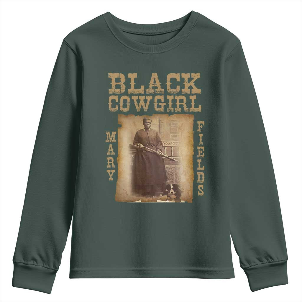 Mary Fields Youth Sweatshirt Black Cowgirl Pioneer Western Legend Vintage TS02 Dark Forest Green Print Your Wear