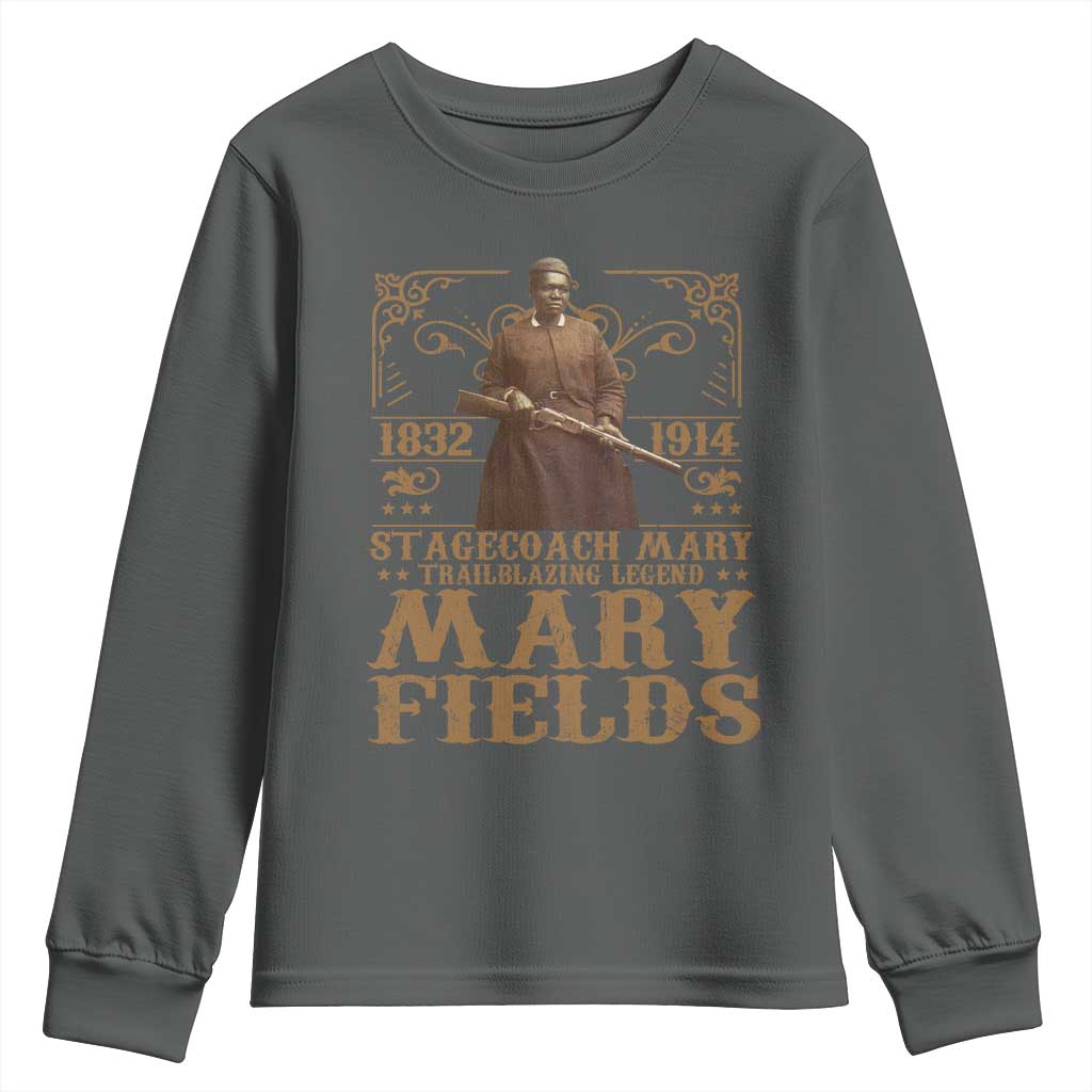 Mary Fields Youth Sweatshirt Stagecoach Mary Trailblazing Legend Black Cowgirl Pioneer TS11 Dark Heather Print Your Wear