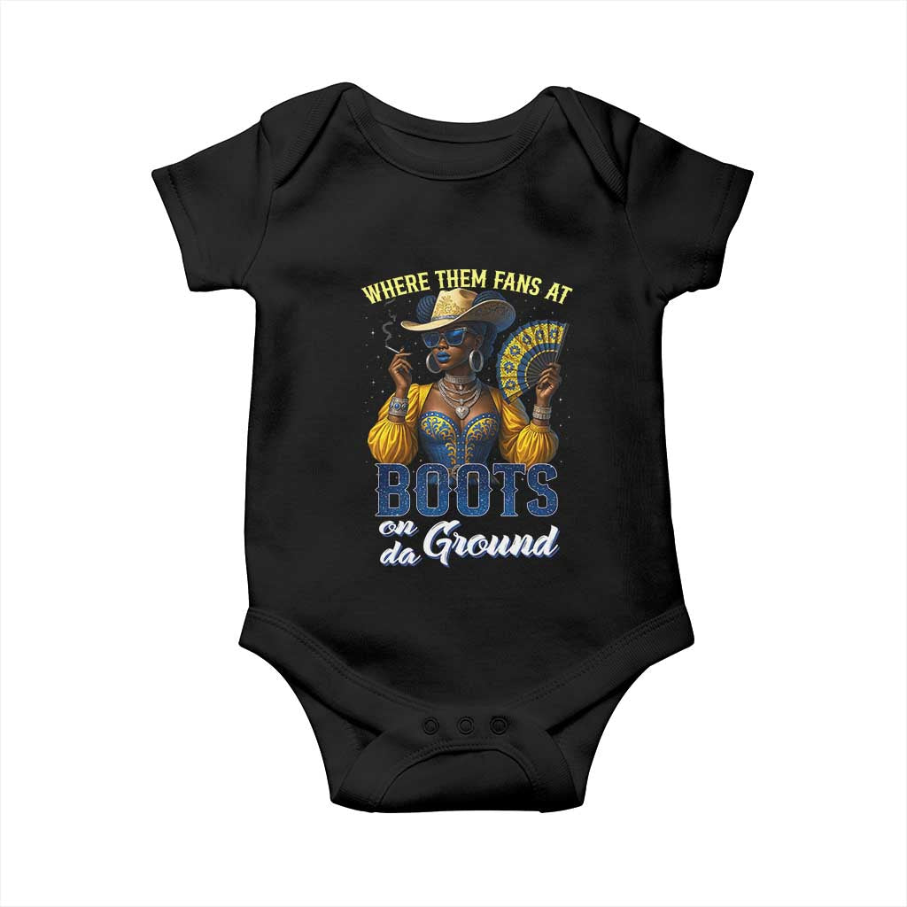 Melanin Cowgirls Linedance Baby Onesie Where Them Fans At Boots On Da Ground TS02 Black Print Your Wear