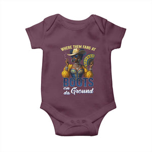 Melanin Cowgirls Linedance Baby Onesie Where Them Fans At Boots On Da Ground TS02 Maroon Print Your Wear