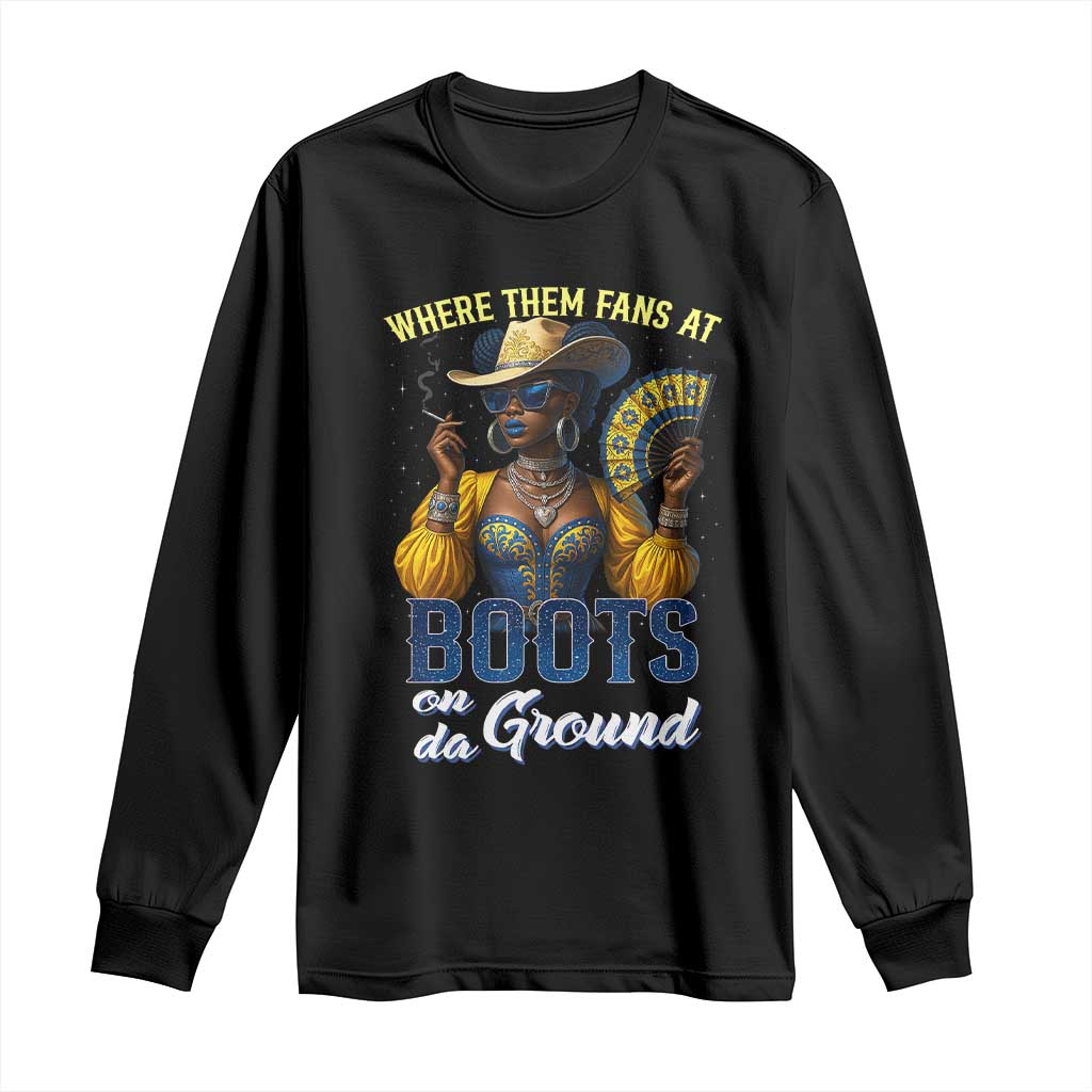 Melanin Cowgirls Linedance Long Sleeve Shirt Where Them Fans At Boots On Da Ground TS02 Black Print Your Wear