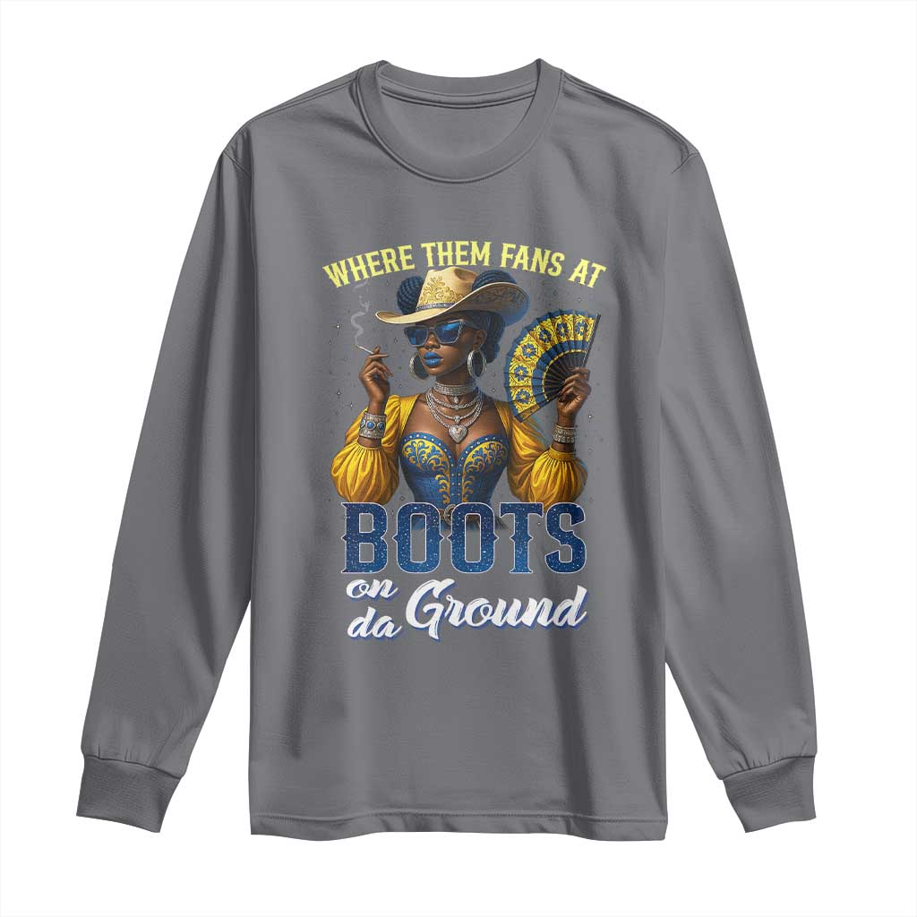 Melanin Cowgirls Linedance Long Sleeve Shirt Where Them Fans At Boots On Da Ground TS02 Charcoal Print Your Wear