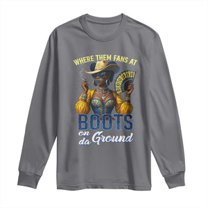 Melanin Cowgirls Linedance Long Sleeve Shirt Where Them Fans At Boots On Da Ground TS02 Charcoal Print Your Wear