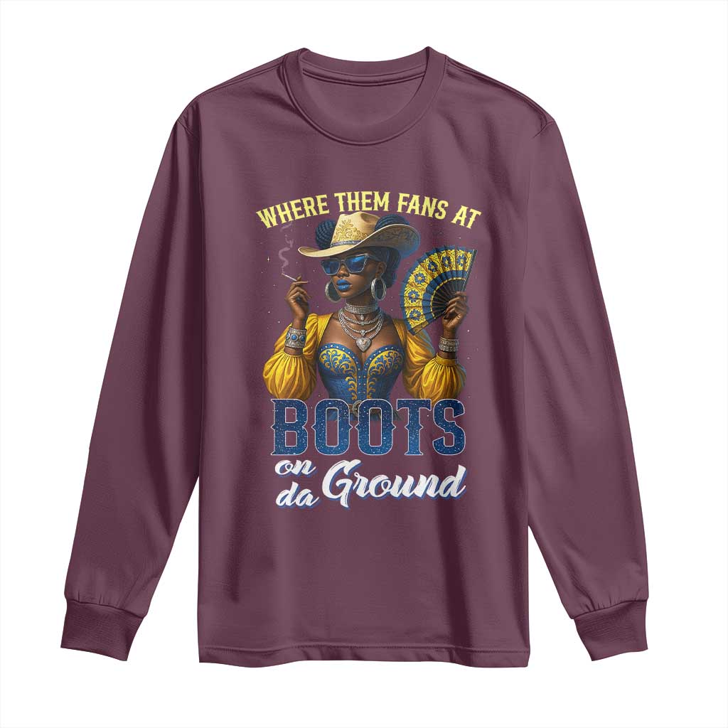 Melanin Cowgirls Linedance Long Sleeve Shirt Where Them Fans At Boots On Da Ground TS02 Maroon Print Your Wear