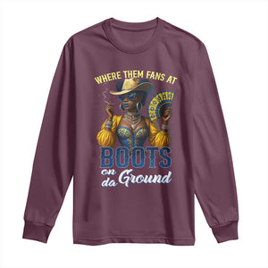 Melanin Cowgirls Linedance Long Sleeve Shirt Where Them Fans At Boots On Da Ground TS02 Maroon Print Your Wear