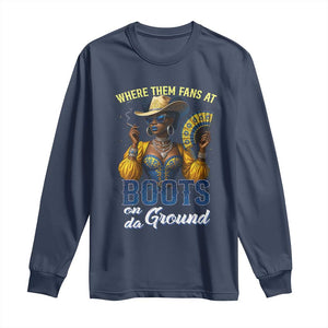 Melanin Cowgirls Linedance Long Sleeve Shirt Where Them Fans At Boots On Da Ground TS02 Navy Print Your Wear