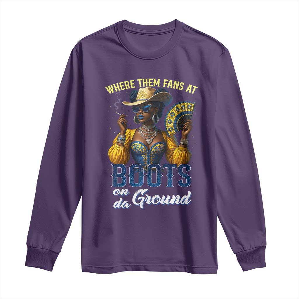 Melanin Cowgirls Linedance Long Sleeve Shirt Where Them Fans At Boots On Da Ground TS02 Purple Print Your Wear