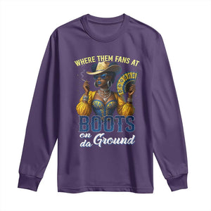 Melanin Cowgirls Linedance Long Sleeve Shirt Where Them Fans At Boots On Da Ground TS02 Purple Print Your Wear