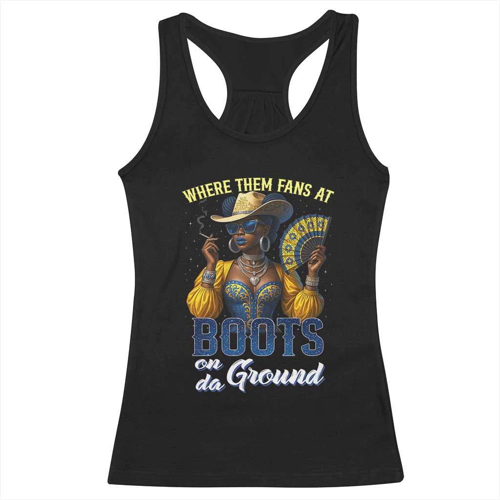 Melanin Cowgirls Linedance Racerback Tank Top Where Them Fans At Boots On Da Ground TS02 Black Print Your Wear