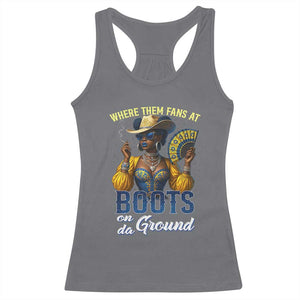 Melanin Cowgirls Linedance Racerback Tank Top Where Them Fans At Boots On Da Ground TS02 Charcoal Print Your Wear