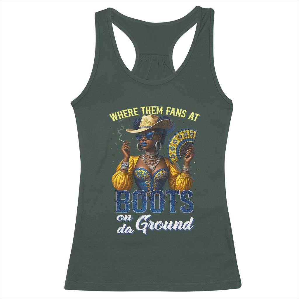 Melanin Cowgirls Linedance Racerback Tank Top Where Them Fans At Boots On Da Ground TS02 Dark Forest Green Print Your Wear