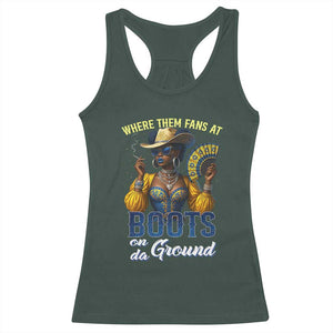 Melanin Cowgirls Linedance Racerback Tank Top Where Them Fans At Boots On Da Ground TS02 Dark Forest Green Print Your Wear