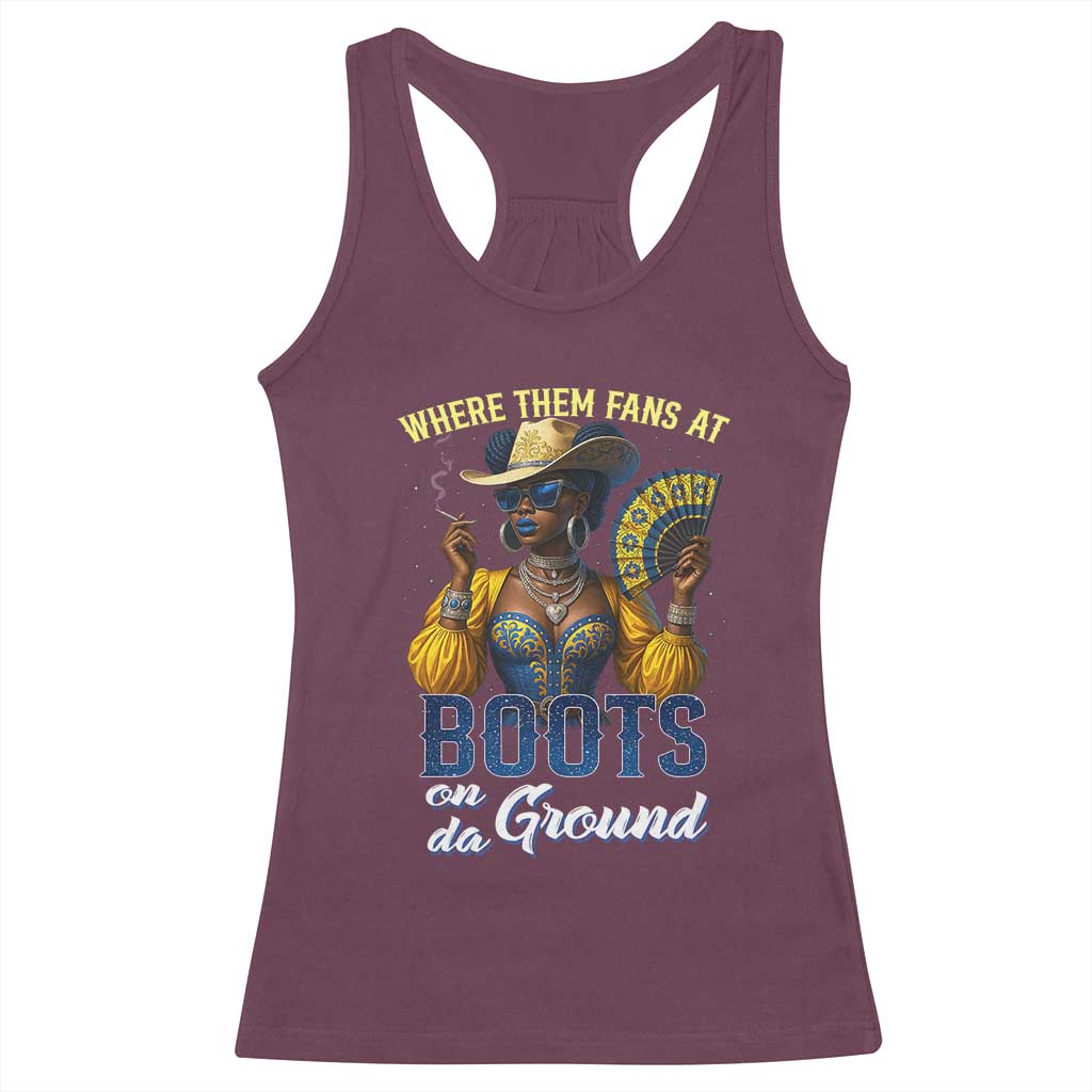Melanin Cowgirls Linedance Racerback Tank Top Where Them Fans At Boots On Da Ground TS02 Maroon Print Your Wear