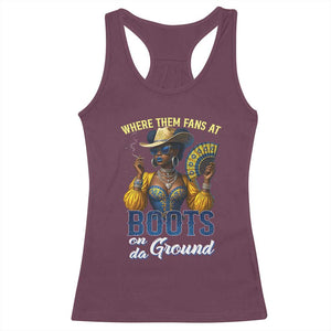 Melanin Cowgirls Linedance Racerback Tank Top Where Them Fans At Boots On Da Ground TS02 Maroon Print Your Wear