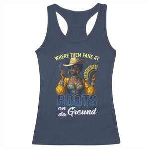 Melanin Cowgirls Linedance Racerback Tank Top Where Them Fans At Boots On Da Ground TS02 Navy Print Your Wear