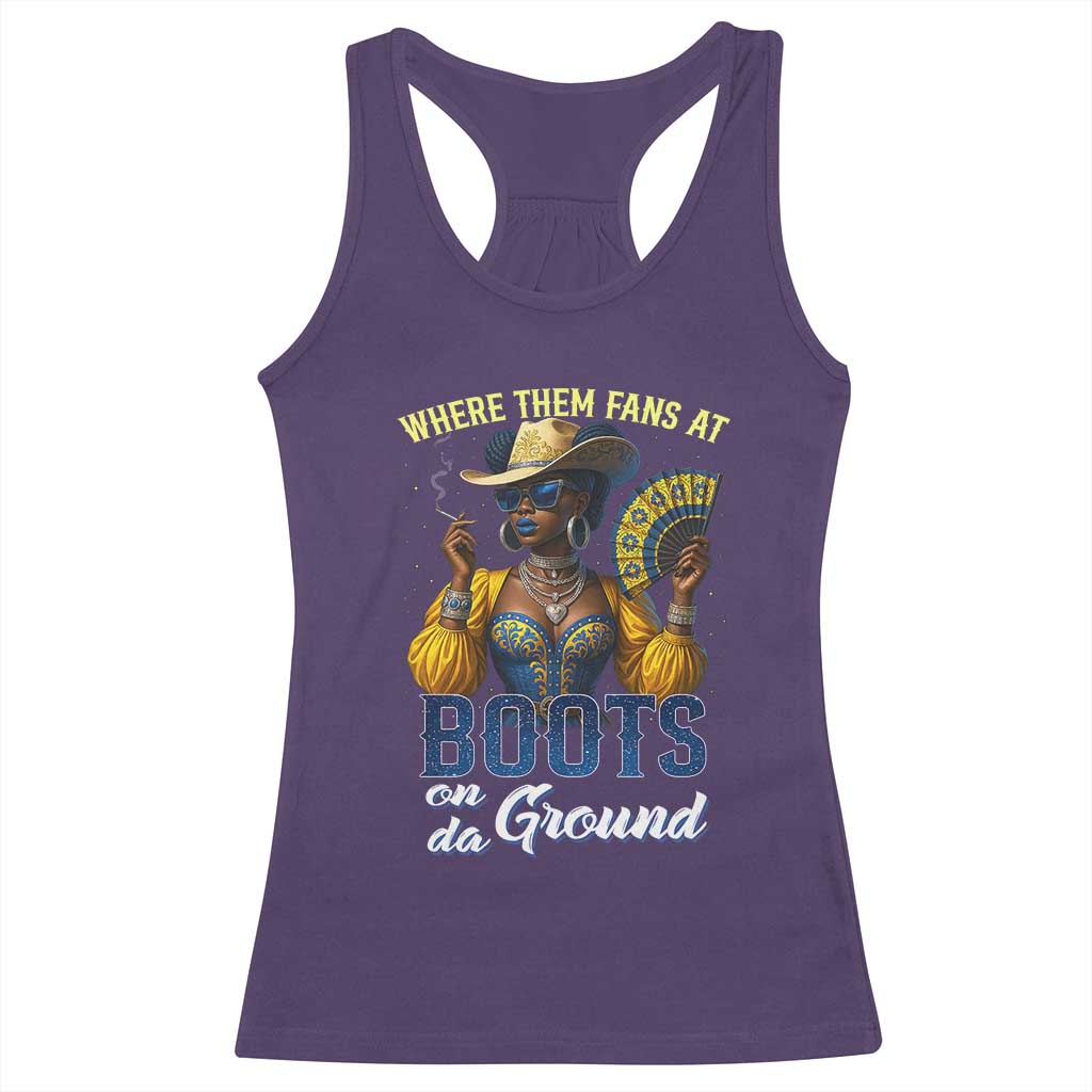 Melanin Cowgirls Linedance Racerback Tank Top Where Them Fans At Boots On Da Ground TS02 Purple Print Your Wear